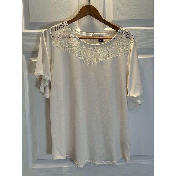 Worthington Women's Size XL Short Sleeve Top Shirt Blouse Off-white - Picture 1 of 5